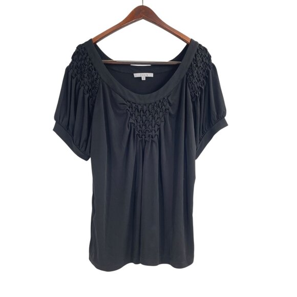 Chesca Black Woven Short Sleeve Shirt Womens Plus Size 20/22 Neutral Chic Modern - Picture 1 of 6